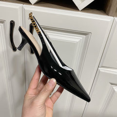 GUCCI 26S SIGNORIA SLINGBACK PUMP 50 MM IN BLACK GLOSSY CALFSKIN