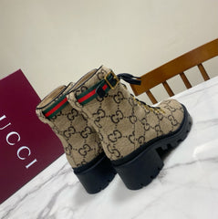 GUCCI 26S PLATFORM ANKLE BOOTS 70 MM IN BEIGE WOOL