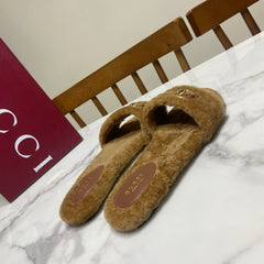 GUCCI 26S HORSEBIT MULES IN BROWN SHEARLING