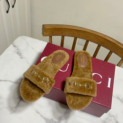 GUCCI 26S HORSEBIT MULES IN BROWN SHEARLING