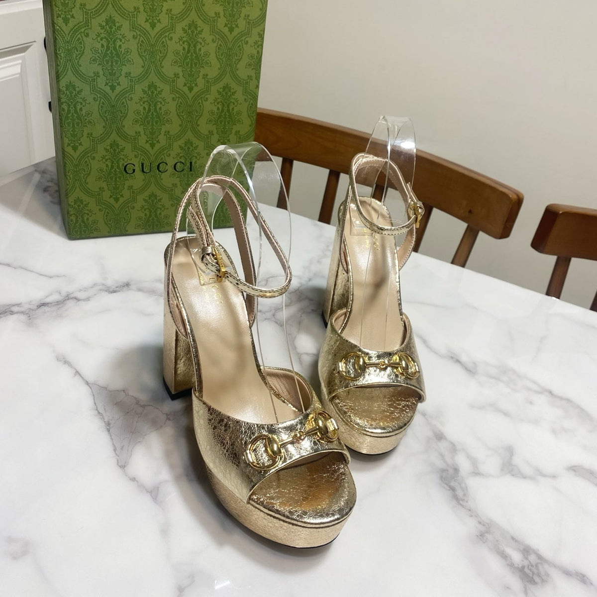 GUCCI 26S HIGH-HEELED SANDALS 105 MM IN LIGHT GOLD CALFSKIN