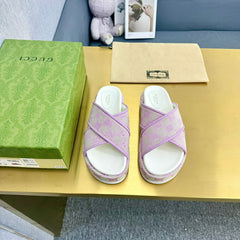 GG SLIDE SANDAL PASTEL PINK CANVAS CROSS STRAPS