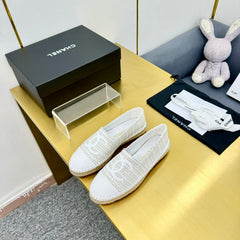 CC ESPADRILLES PLATFORM 25S IN WHITE TWEED MIX CALFSKIN