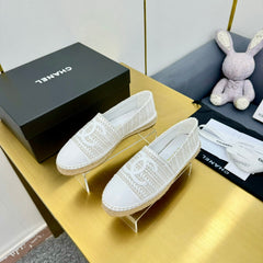 CC ESPADRILLES PLATFORM 25S IN WHITE TWEED MIX CALFSKIN