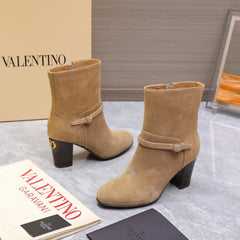 VALENTINO 25S GARAVANI VLOGO LOW BOOTS 80 MM IN LIGHT BROWN SUEDE