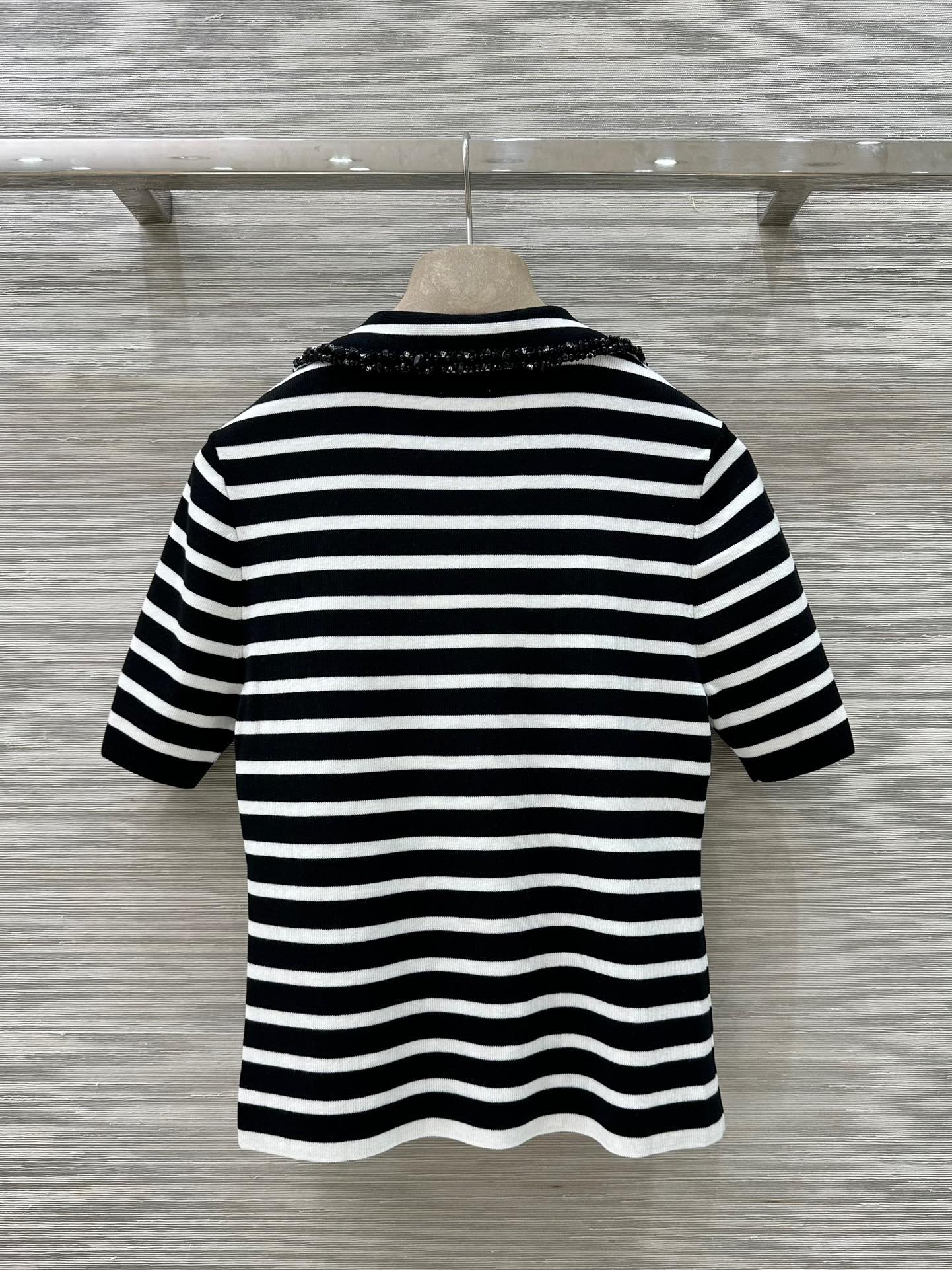 Loewe 25 Striped Knitted Polo Short-sleeved Top Black Tencel