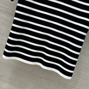 Loewe 25 Striped Knitted Polo Short-sleeved Top Black Tencel