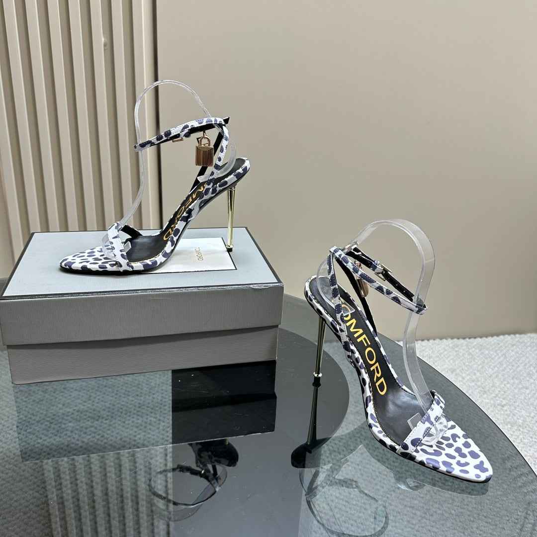 PADLOCK POINTY SANDAL 10 CM IN WHITE MIX ROYAL PURPLE CALFSKIN