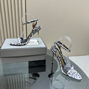 PADLOCK POINTY SANDAL 10 CM IN WHITE MIX ROYAL PURPLE CALFSKIN