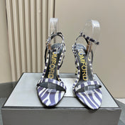 PADLOCK POINTY NAKED SANDAL 10 CM IN WHITE MIX IRIS PURPLE CALFSKIN