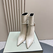 PADLOCK 10 CM ANKLE BOOTS IN WHITE CROCODILE-EMBOSSED CALFSKIN