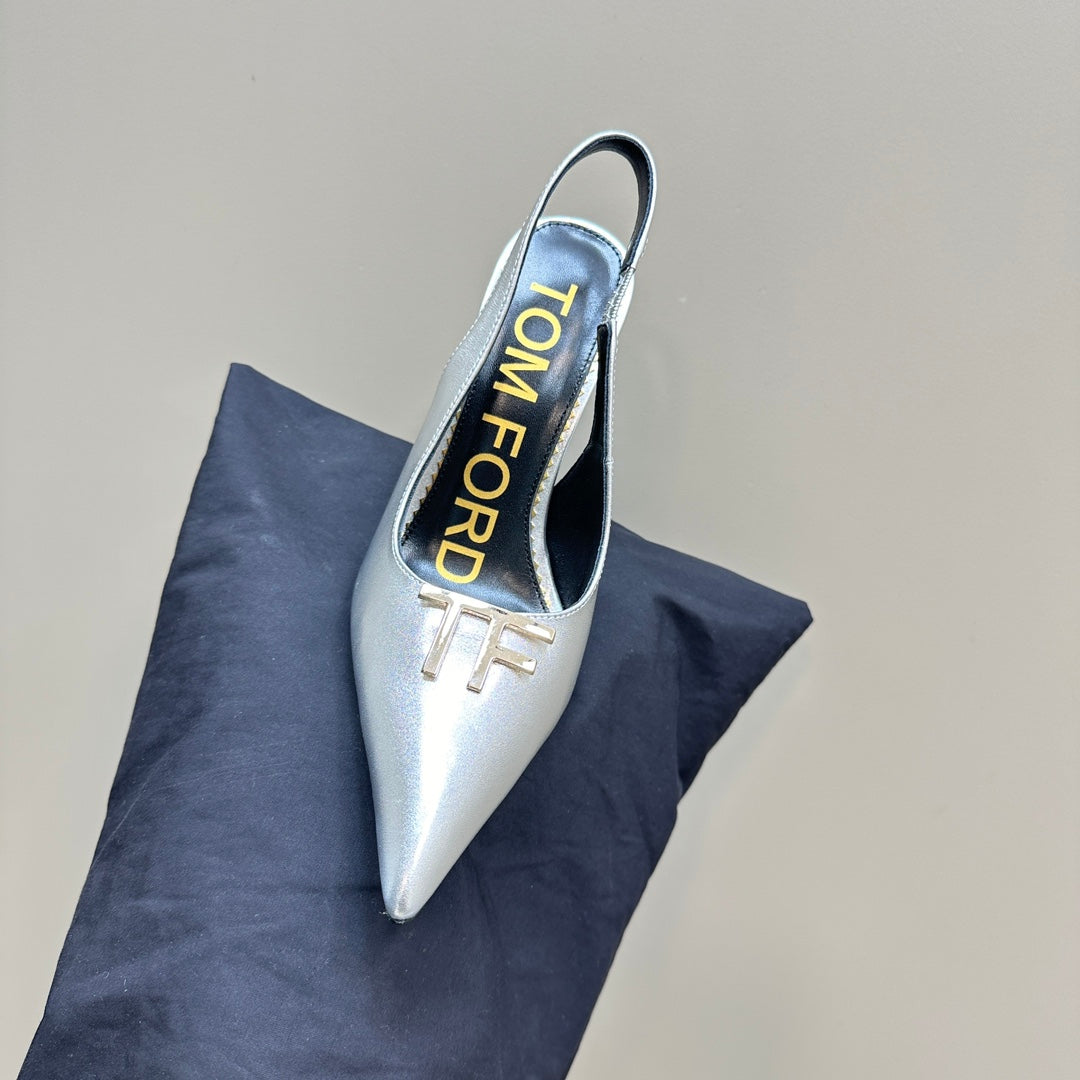 ANGELINA 10 CM SLINGBACK IN SILVER CALFSKIN
