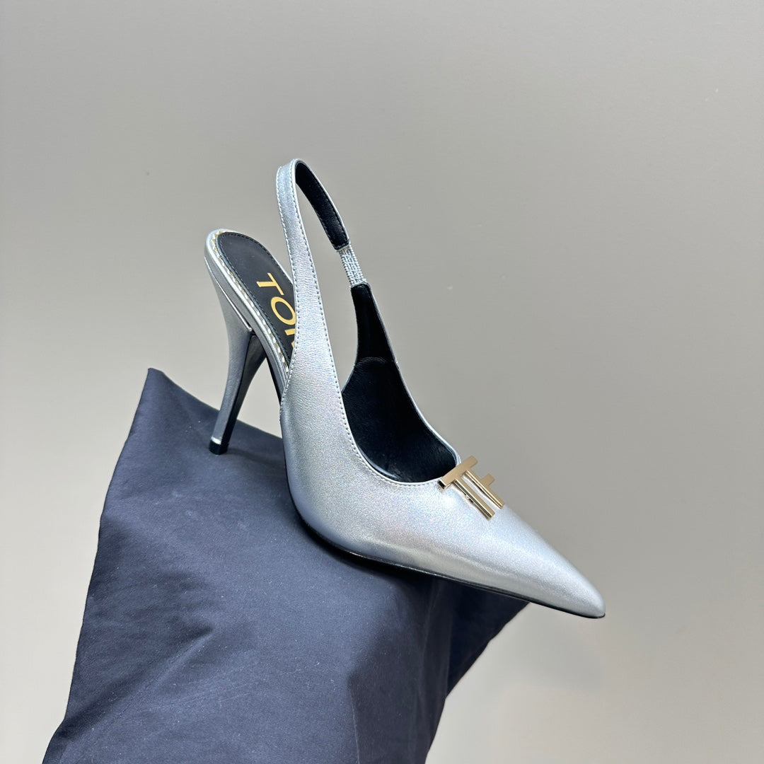 ANGELINA 10 CM SLINGBACK IN SILVER CALFSKIN