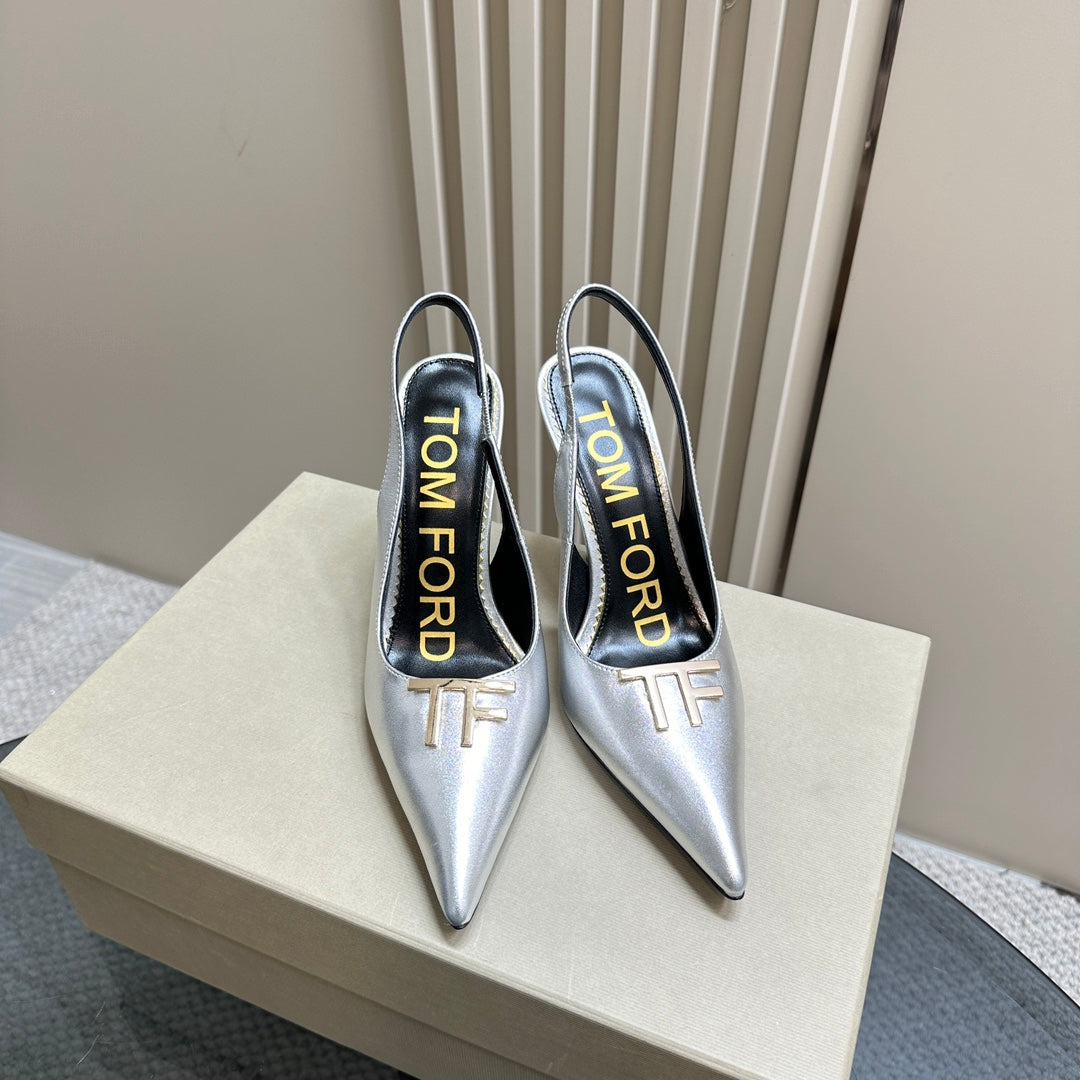 ANGELINA 10 CM SLINGBACK IN SILVER CALFSKIN