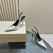 ANGELINA 10 CM SLINGBACK IN SILVER CALFSKIN