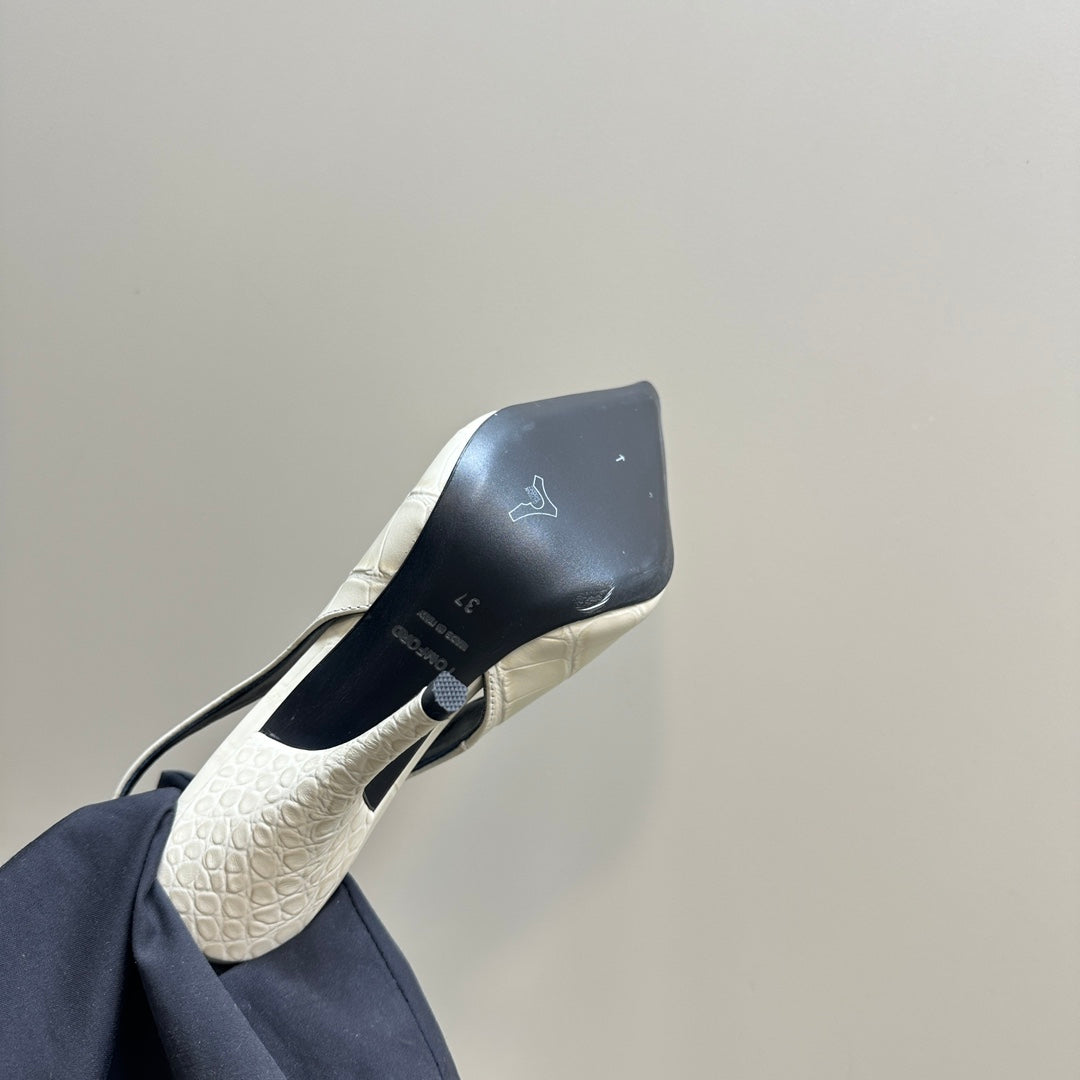 ANGELINA 10 CM SLINGBACK IN WHITE CROCODILE PATTERN CALFSKIN