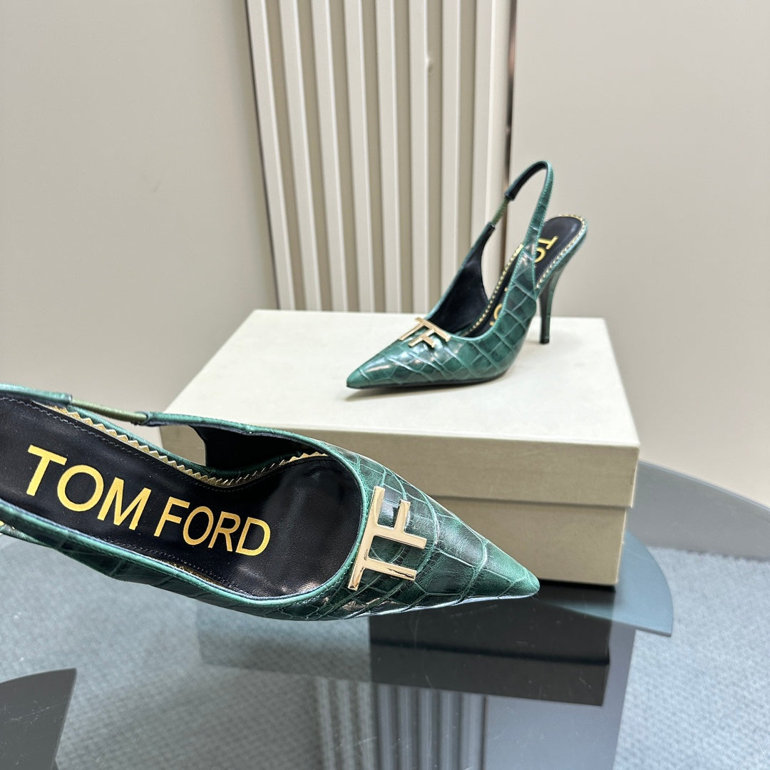 ANGELINA 10 CM SLINGBACK IN GREEN FOREST CROCODILE PATTERN CALFSKIN