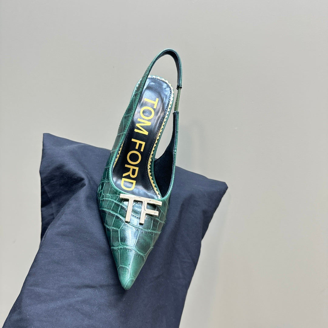 ANGELINA 10 CM SLINGBACK IN GREEN FOREST CROCODILE PATTERN CALFSKIN