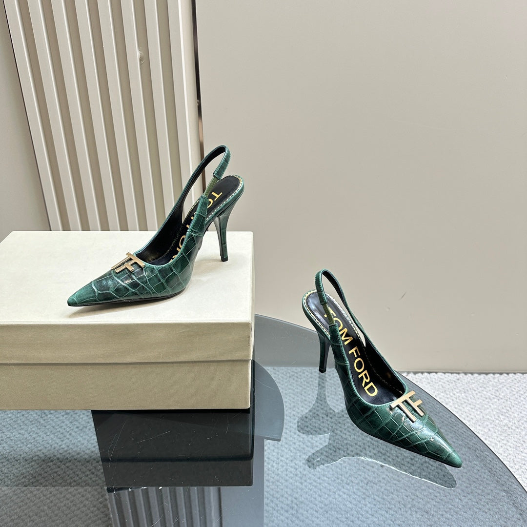 ANGELINA 10 CM SLINGBACK IN GREEN FOREST CROCODILE PATTERN CALFSKIN