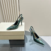 ANGELINA 10 CM SLINGBACK IN GREEN FOREST CROCODILE PATTERN CALFSKIN