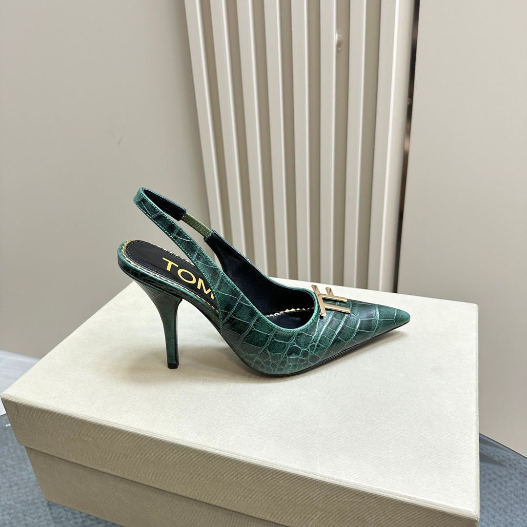 ANGELINA 10 CM SLINGBACK IN GREEN FOREST CROCODILE PATTERN CALFSKIN