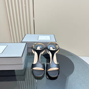 PADLOCK HIGH-HEELED SANDAL 10 CM IN BLACK CALFSKIN