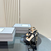 PADLOCK HIGH-HEELED SANDAL 10 CM IN BLACK CALFSKIN