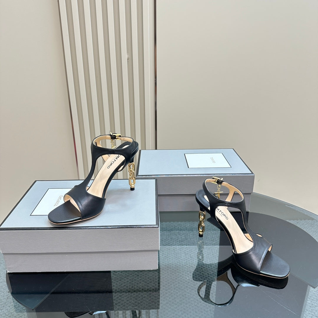 PADLOCK HIGH-HEELED SANDAL 10 CM IN BLACK CALFSKIN