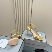 PADLOCK HIGH-HEELED SANDAL 10 CM IN LIGHT GOLD SNAKESKIN