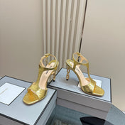 PADLOCK HIGH-HEELED SANDAL 10 CM IN LIGHT GOLD SNAKESKIN