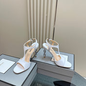 PADLOCK HIGH-HEELED SANDAL 10 CM IN WHITE CALFSKIN