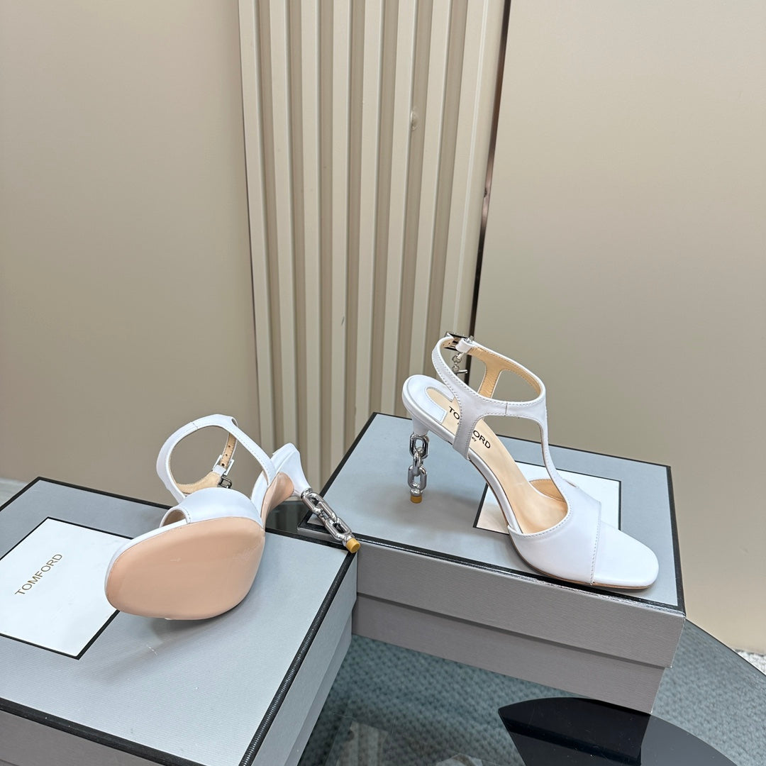 PADLOCK HIGH-HEELED SANDAL 10 CM IN WHITE CALFSKIN