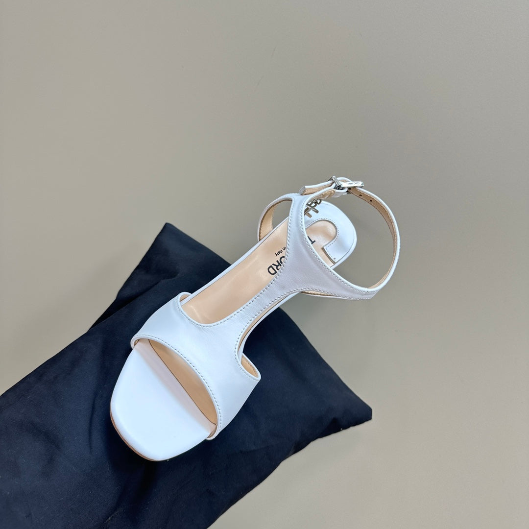 PADLOCK HIGH-HEELED SANDAL 10 CM IN WHITE CALFSKIN