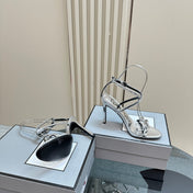 HIGH-HEELED 10 CM SANDAL IN SILVER LAMBSKIN WITH SILVER HARDWARE