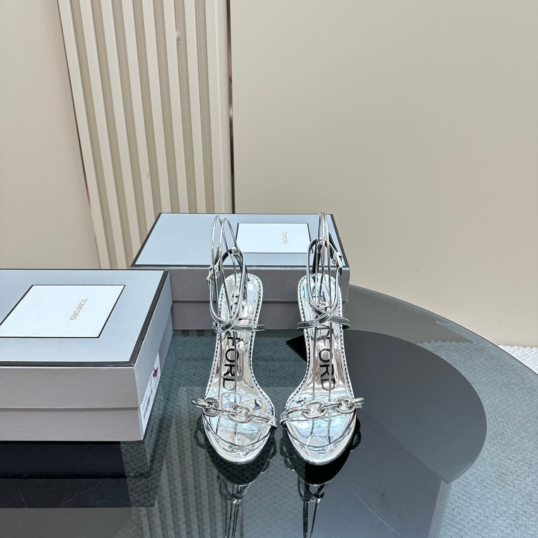 HIGH-HEELED 10 CM SANDAL IN SILVER LAMBSKIN WITH SILVER HARDWARE