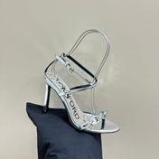 HIGH-HEELED 10 CM SANDAL IN SILVER LAMBSKIN WITH SILVER HARDWARE