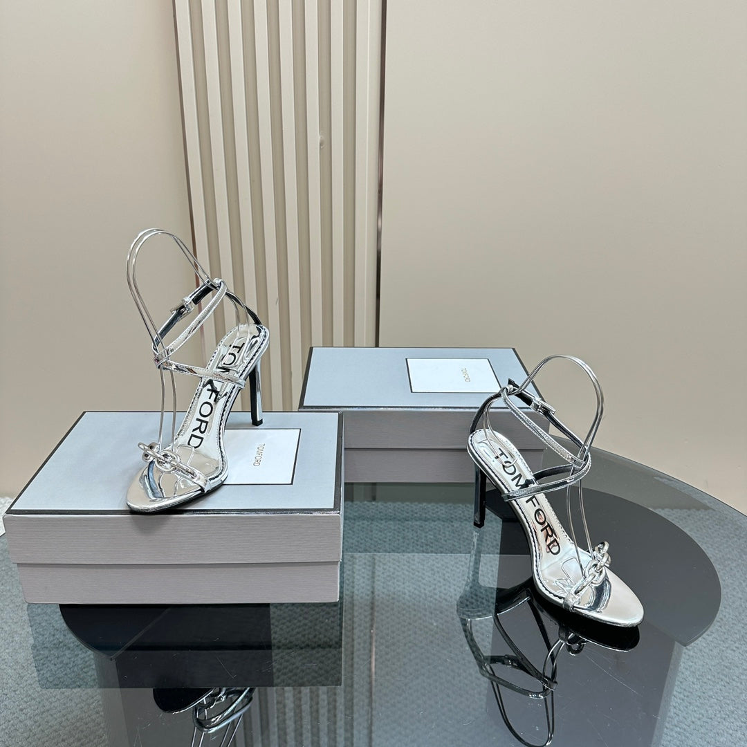 HIGH-HEELED 10 CM SANDAL IN SILVER LAMBSKIN WITH SILVER HARDWARE