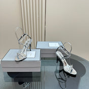 HIGH-HEELED 10 CM SANDAL IN SILVER LAMBSKIN WITH SILVER HARDWARE