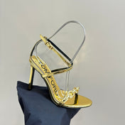 HIGH-HEELED 10 CM SANDAL IN LIGHT GOLD LAMBSKIN WITH GOLD HARDWARE