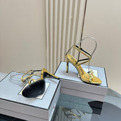 HIGH-HEELED 10 CM SANDAL IN LIGHT GOLD LAMBSKIN WITH GOLD HARDWARE