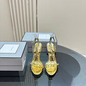 HIGH-HEELED 10 CM SANDAL IN LIGHT GOLD LAMBSKIN WITH GOLD HARDWARE