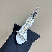 HIGH-HEELED 10 CM SANDAL IN WHITE LAMBSKIN WITH SILVER HARDWARE