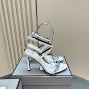 HIGH-HEELED 10 CM SANDAL IN WHITE LAMBSKIN WITH SILVER HARDWARE