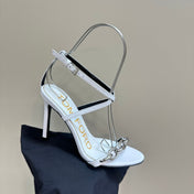 HIGH-HEELED 10 CM SANDAL IN WHITE LAMBSKIN WITH SILVER HARDWARE