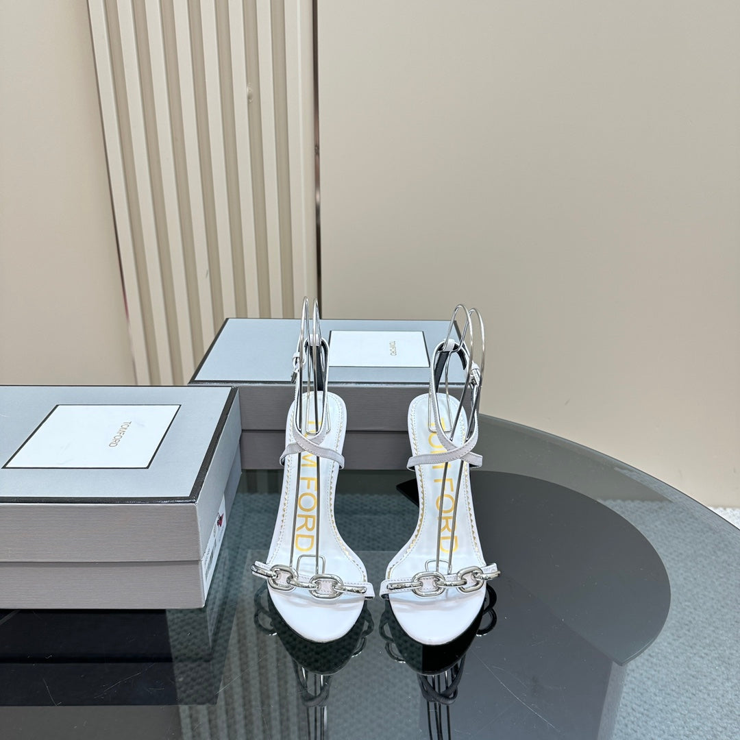 HIGH-HEELED 10 CM SANDAL IN WHITE LAMBSKIN WITH SILVER HARDWARE