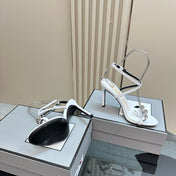 HIGH-HEELED 10 CM SANDAL IN WHITE LAMBSKIN WITH SILVER HARDWARE