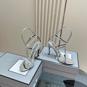 HIGH-HEELED 10 CM SANDAL IN SILVER LAMBSKIN