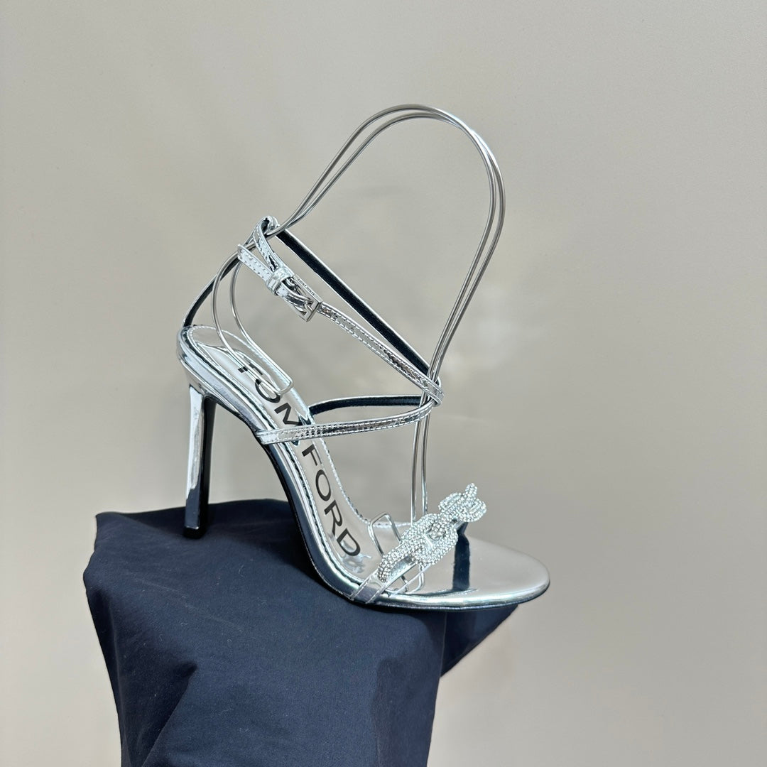 HIGH-HEELED 10 CM SANDAL IN SILVER LAMBSKIN
