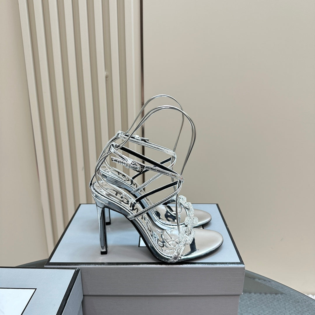 HIGH-HEELED 10 CM SANDAL IN SILVER LAMBSKIN