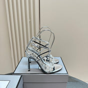 HIGH-HEELED 10 CM SANDAL IN SILVER LAMBSKIN